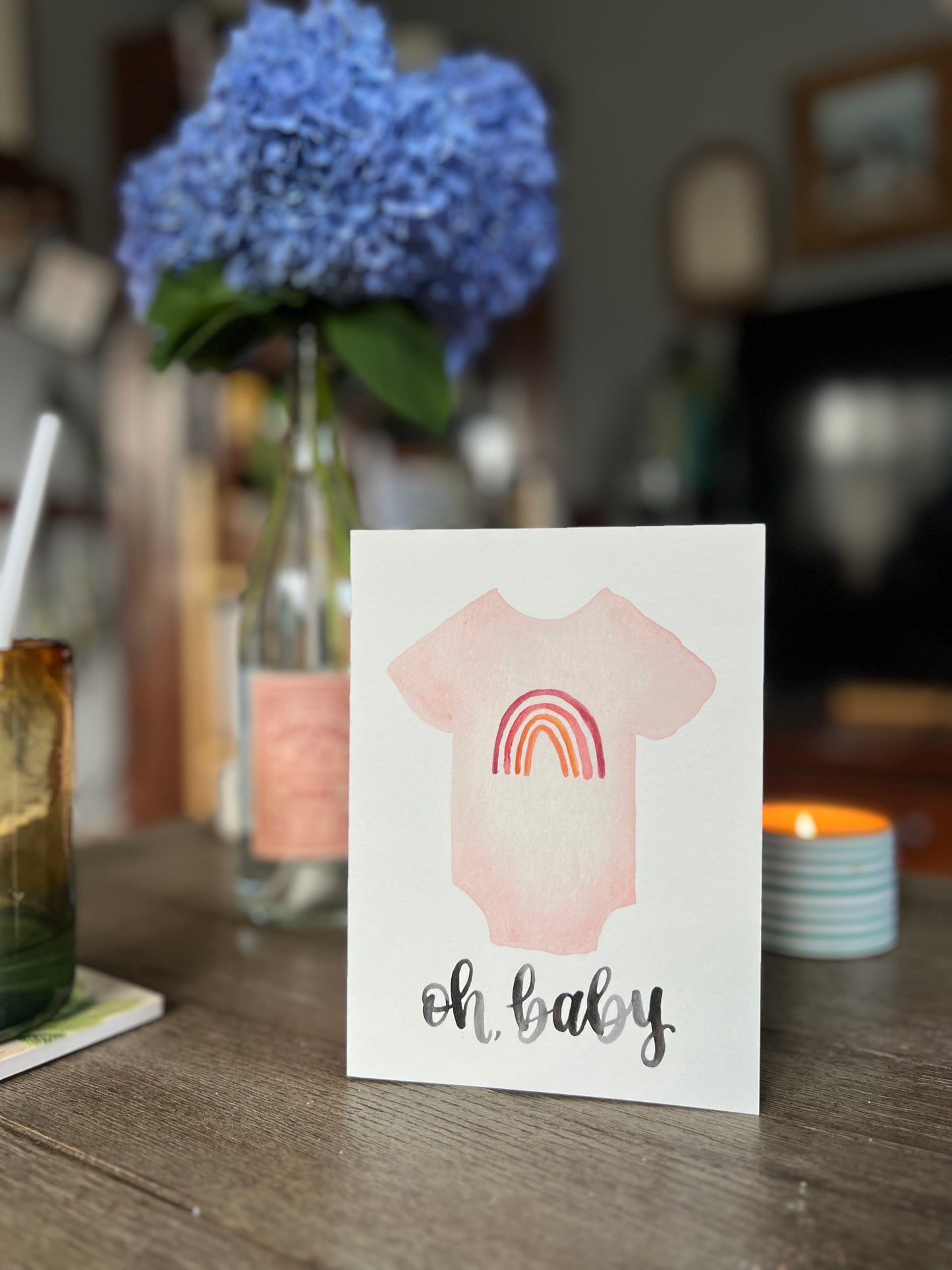 Oh Baby Rainbow Onesie Watercolor Card